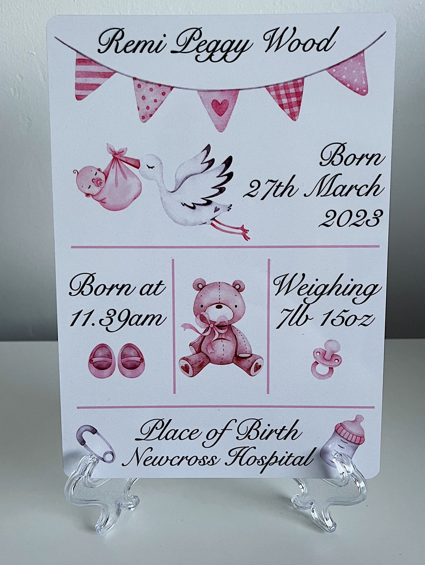 Personalised Birth Details Plaque / Stand