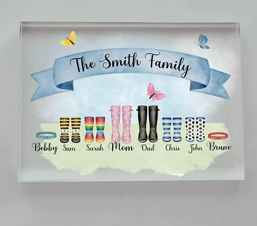 Personalised Family Wellies Acrylic Block UV Printed